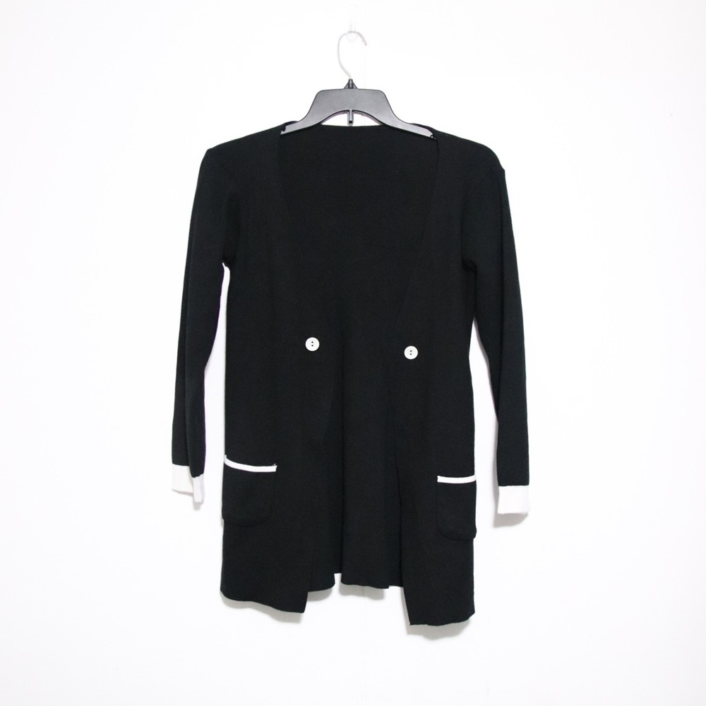 Black and White Knit Long Cardigan